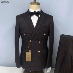 High-End Business Executive Check Brown Suit