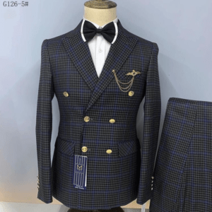 Handsome Plaid Double Breasted Men's Suit