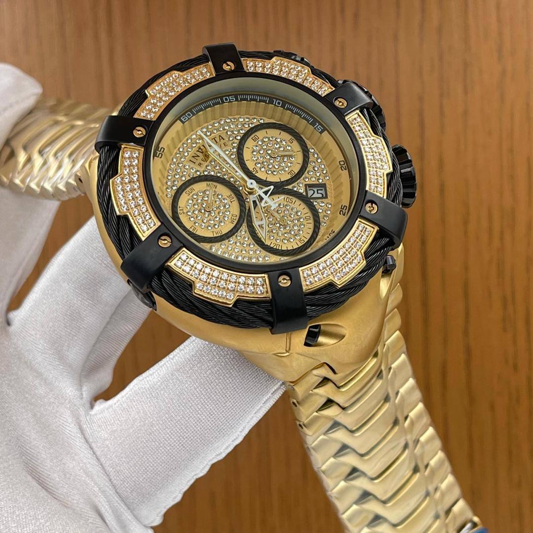 Invicta Reserve Gladiator Two-Tone – Black Cable & Gold Diamond Pavé Edition
