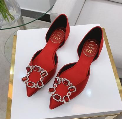 Mery Carey Crystal-Buckle Satin Pointed Flats