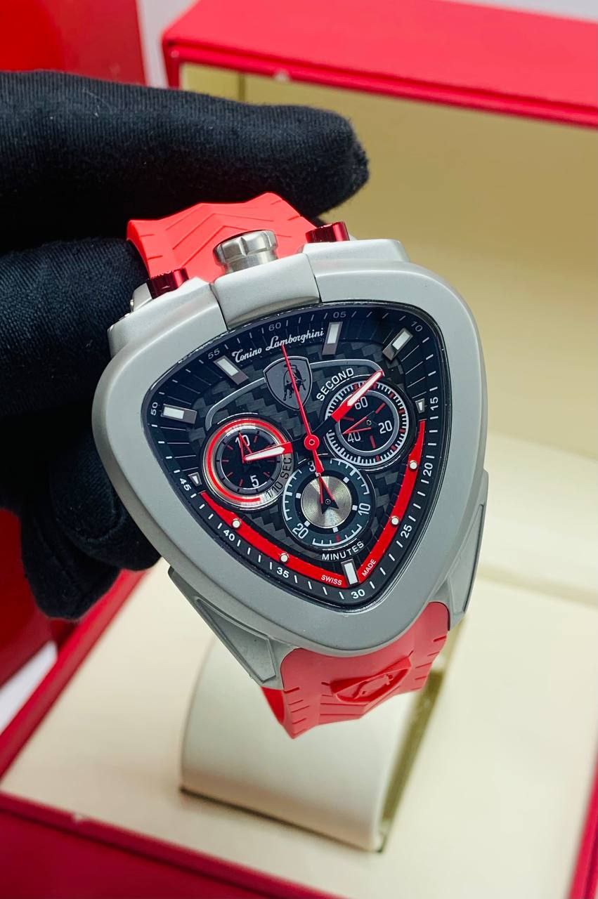 Tonino Lamborghini Spyder Chronograph – Matte Silver & Racing Red
