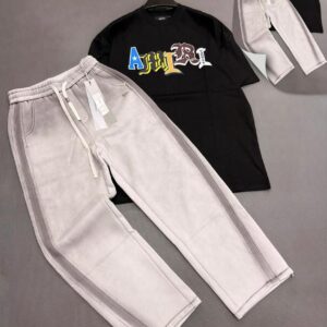 The "AMIRI Varsity" Noir Oversized Tee + The "Stone Gradient" Straight-Leg Joggers