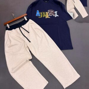 The "Desert Sand" Straight-Leg Joggers + The "AMIRI Varsity" Pacific Navy Tee