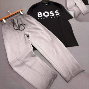 The "BOSS" High-Velocity Noir Tee + The "Shadow-Wash" Wide-Leg Joggers