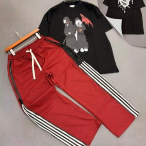 The "Gothic Reaper" Noir Oversized Tee + The "Scarlet Tech" Side-Zip Joggers