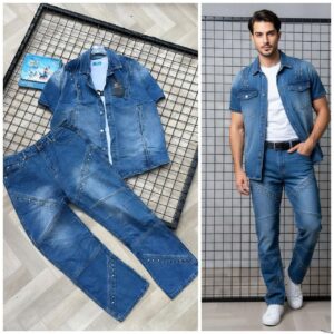 Luxury Denim "Biker-Panel" Short-Sleeve Set – The 2026 Summer Executive
