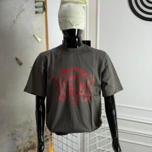 Givenchy "Slate Crimson" Crest Tee: Industrial Grey & Gothic Fire
