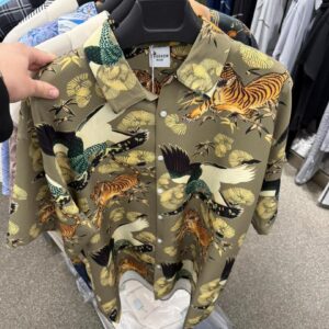 2MORROW Imperial Khaki Tiger & Crane Revere Shirt – Men’s Luxury East Asian Inspired Resort Wear