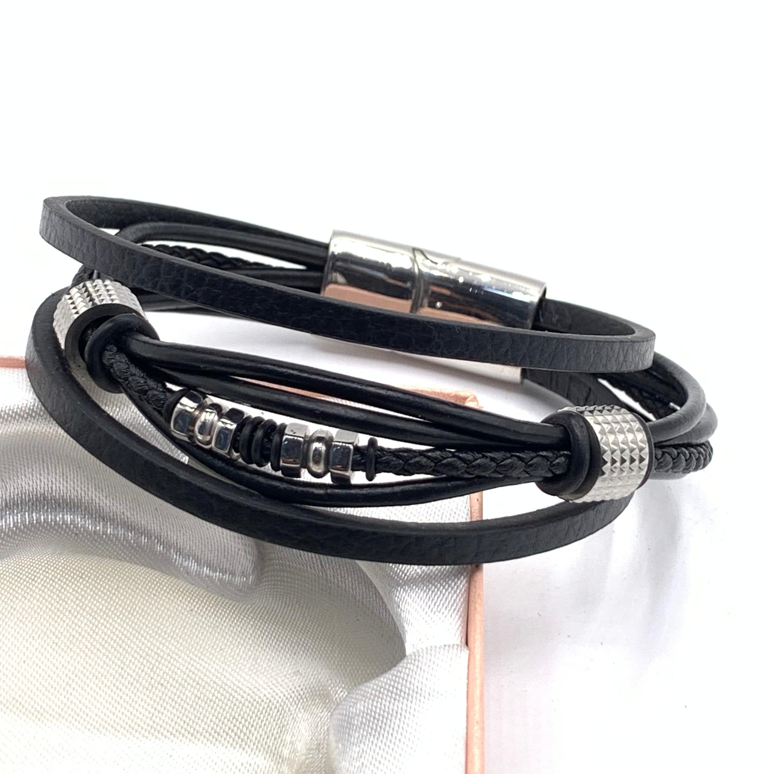 Top-Grain Black Leather Bracelet
