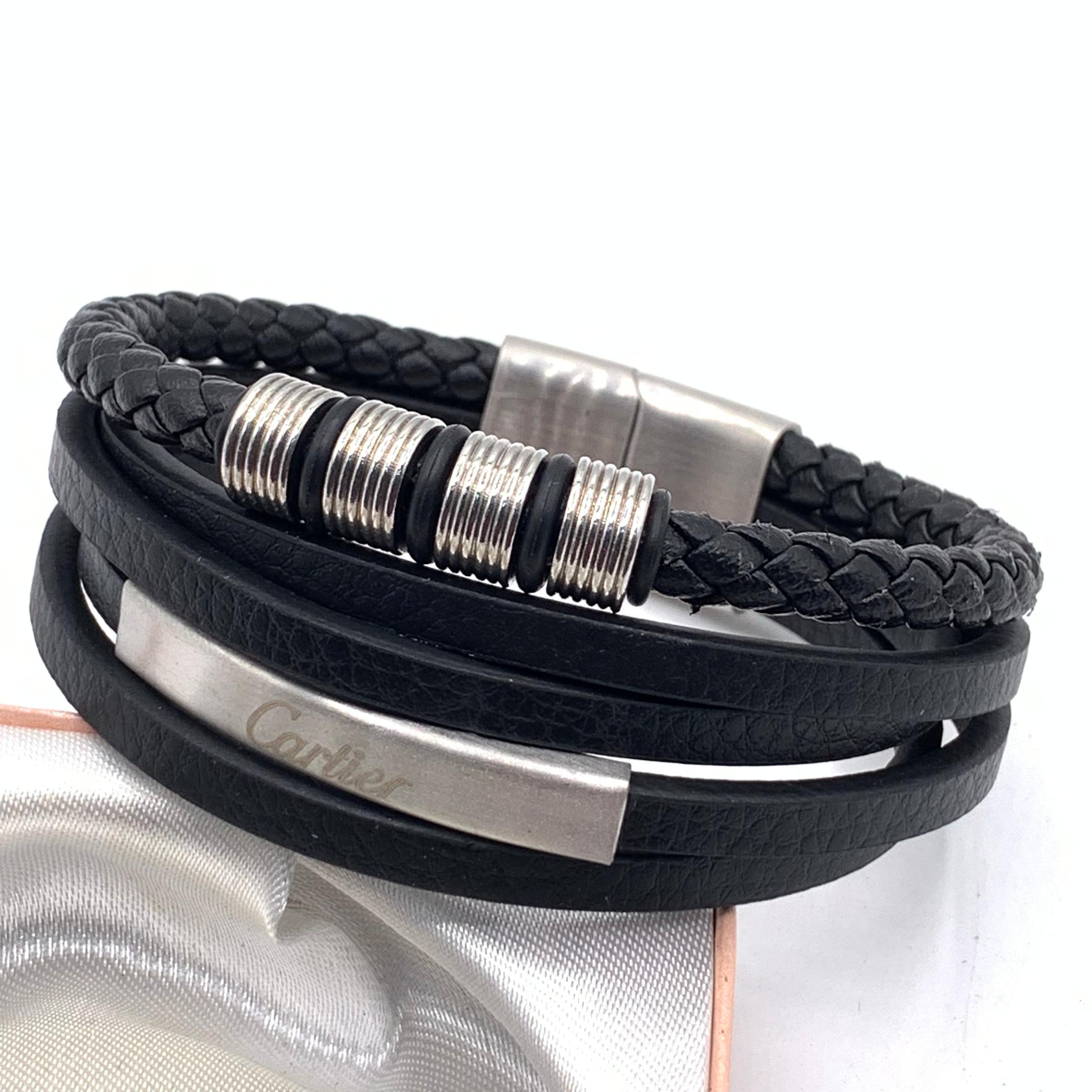 Cartier Executive Edition: Multi-Strand Leather & Obsidian Wristwear - Image 4