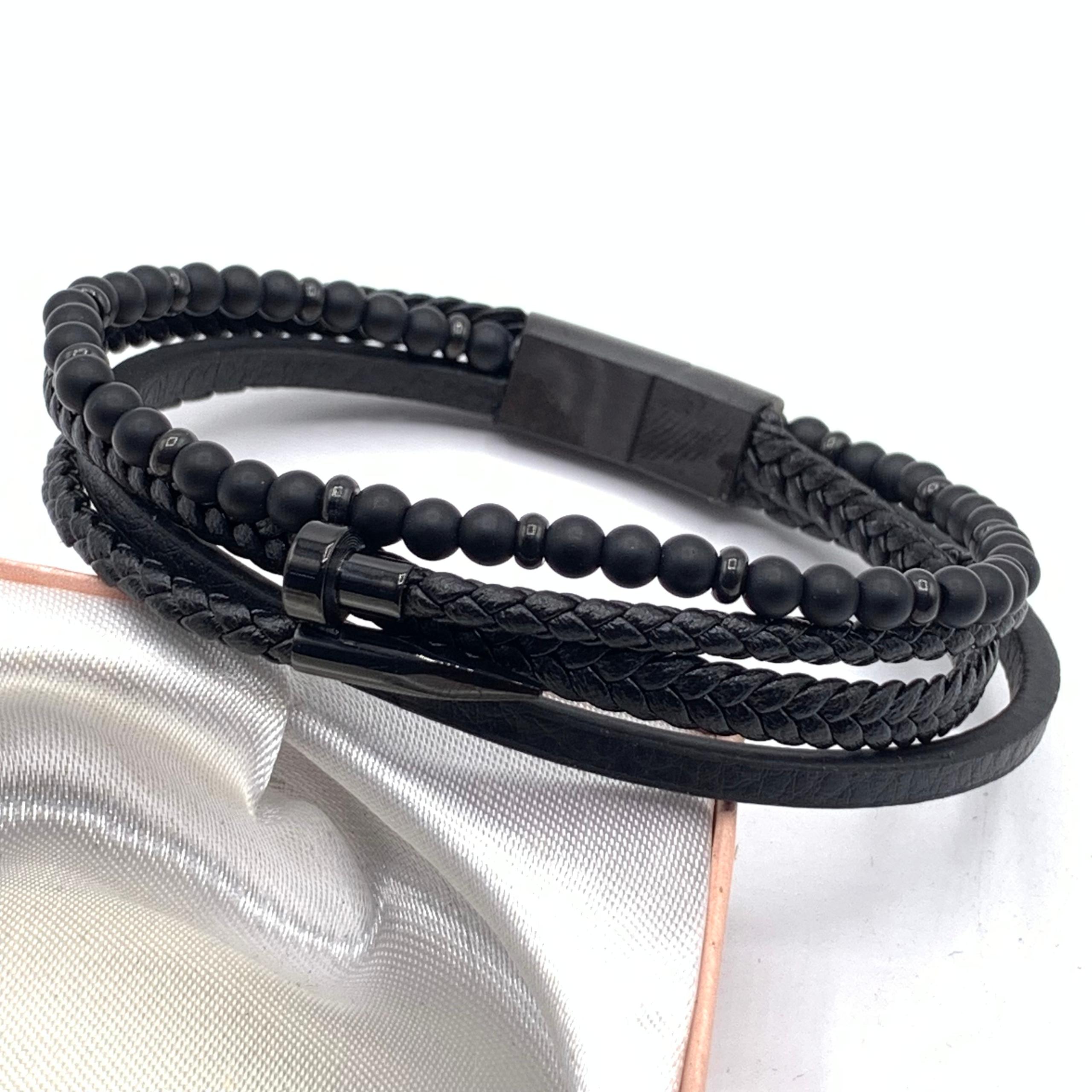 Tactical Black Magnetic Leather Bracelet