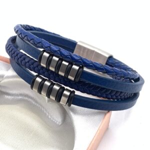 Stacked Leather & Wheat-Braid Wristwear