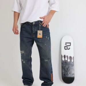 Turkey-Import "Distressed-Paint" Baggy Denim