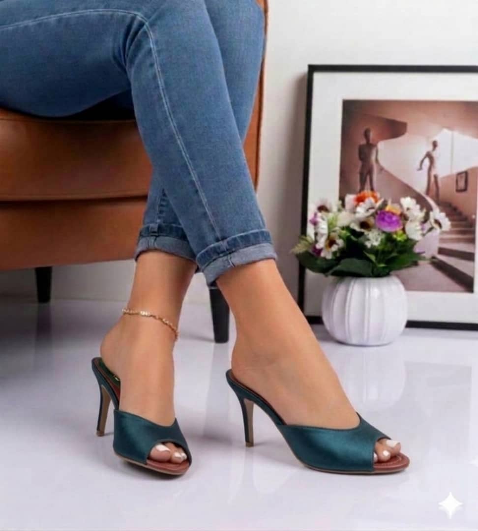 Women’s Satin Open-Toe Mules – Elegant Mid-Heel Slip-On Pumps in Purple, Champagne, Emerald & Ruby - Image 3