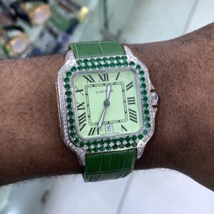 Cartier Santos "Emerald Shadow" – Custom Diamond & Green Gemstone Edition