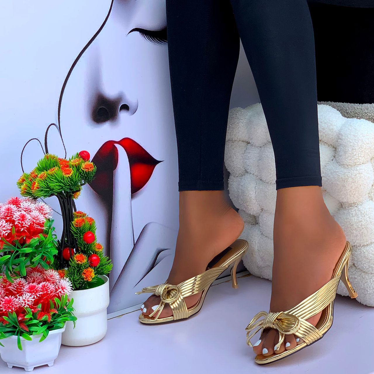 Prestige" Square-Toe Block Heels – Geometric Gold Link Detail - Image 6