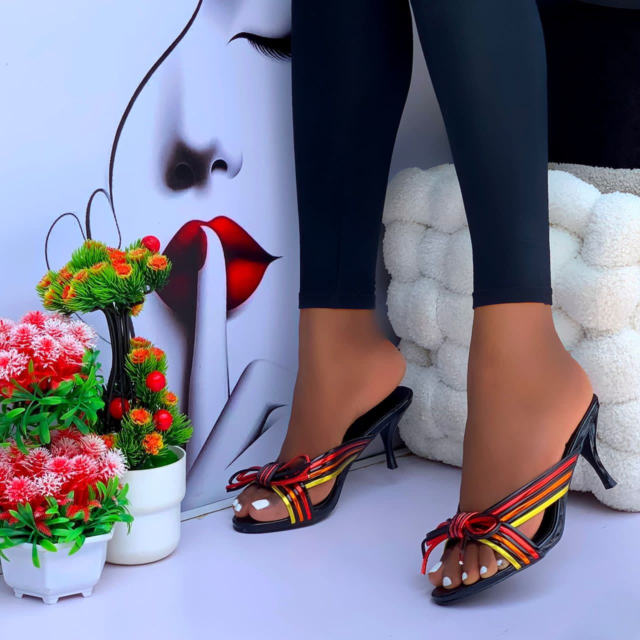 Prestige" Square-Toe Block Heels – Geometric Gold Link Detail - Image 4