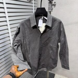 High-Shine Snap Button Shacket with Corduroy Collar Accent