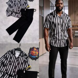 Premium Men’s 2-Piece Outfit – Breathable Printed Shirt & Classic Trouser Set