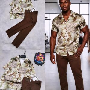 Men’s Smart Casual Outfit – Lightweight Printed Shirt with Comfortable Black Trousers