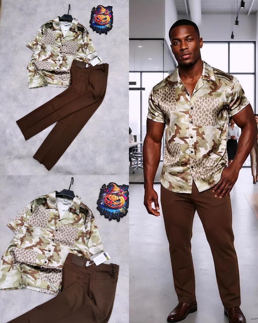 Men’s Smart Casual Outfit – Lightweight Printed Shirt with Comfortable Black Trousers