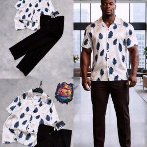 Modern Men’s Casual Set – Eye-Catching Printed Shirt & Tailored Trouser for Confident Style
