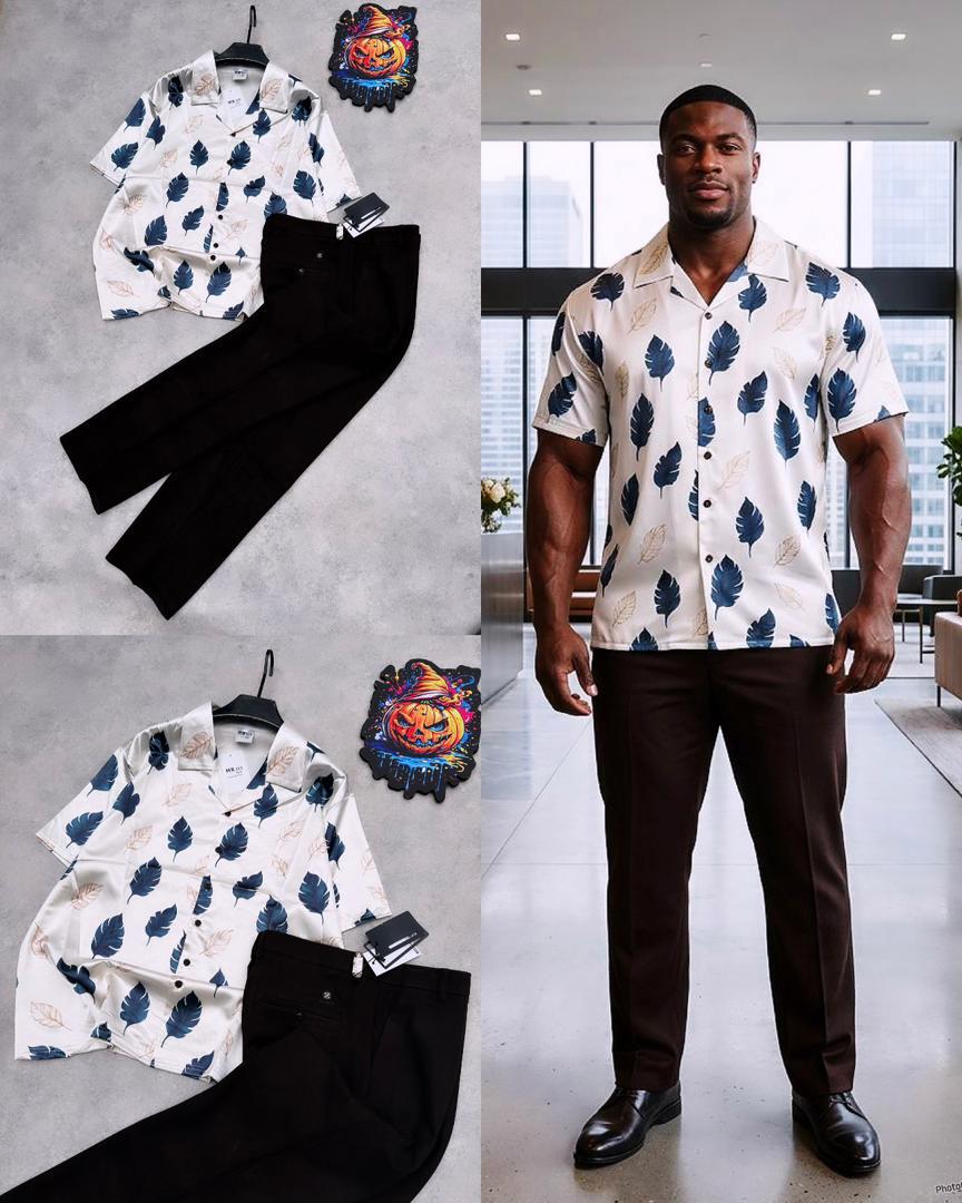 Modern Men’s Casual Set – Eye-Catching Printed Shirt & Tailored Trouser for Confident Style