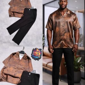 Men’s Fashion 2-Piece Outfit – Statement Print Shirt with Classic Black Pants