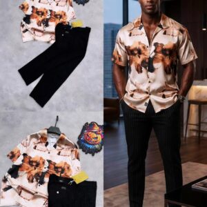 Men’s Fashion 2-Piece Outfit – Statement Print Shirt with Classic Black Pants