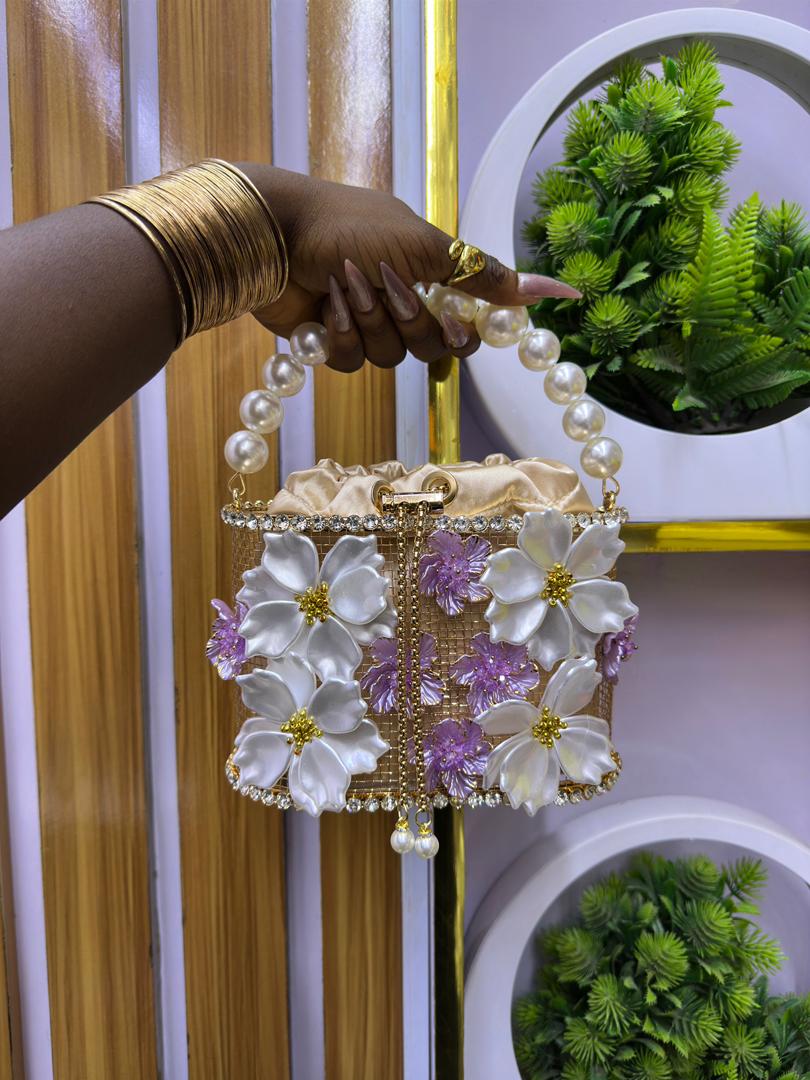 3D Pearl Garden Cage Bucket Bag – Luxury Floral Embellished Evening Purse