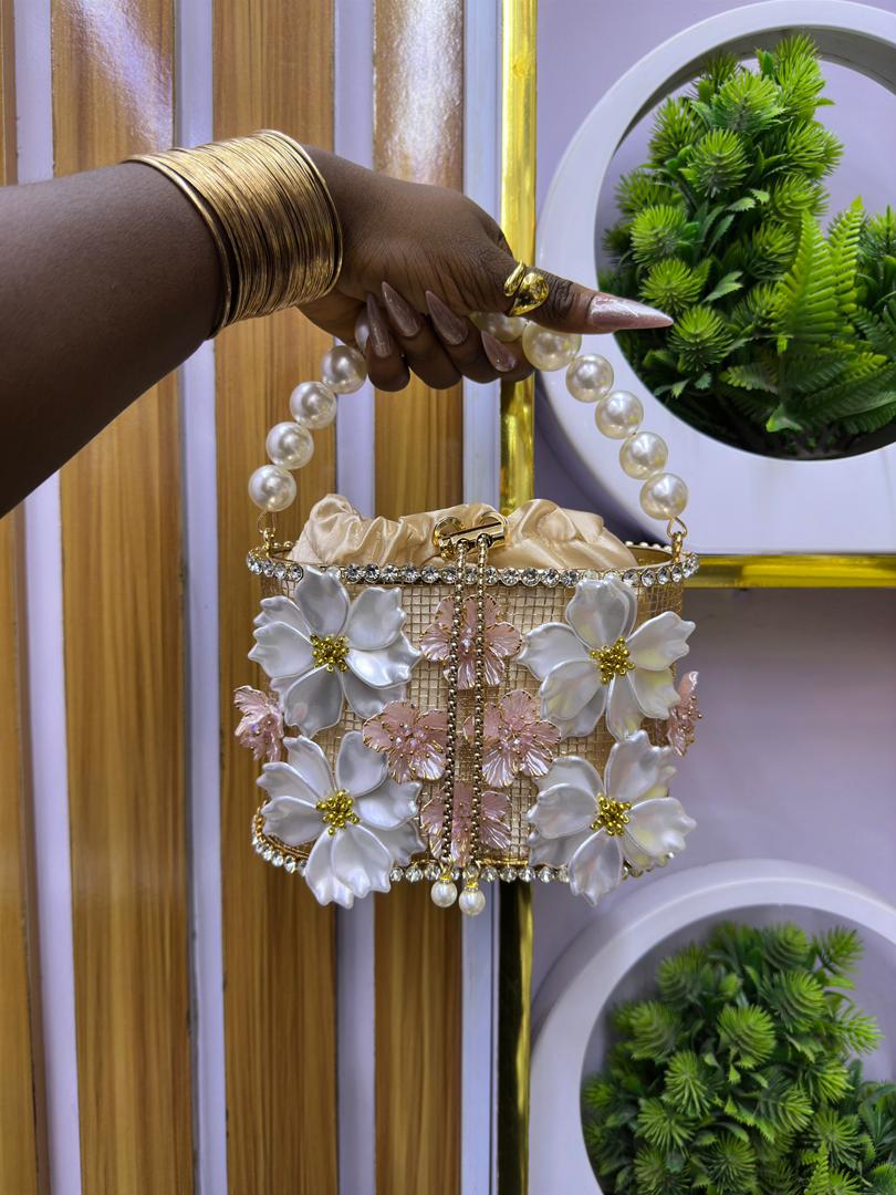 3D Pearl Garden Cage Bucket Bag – Luxury Floral Embellished Evening Purse - Image 3