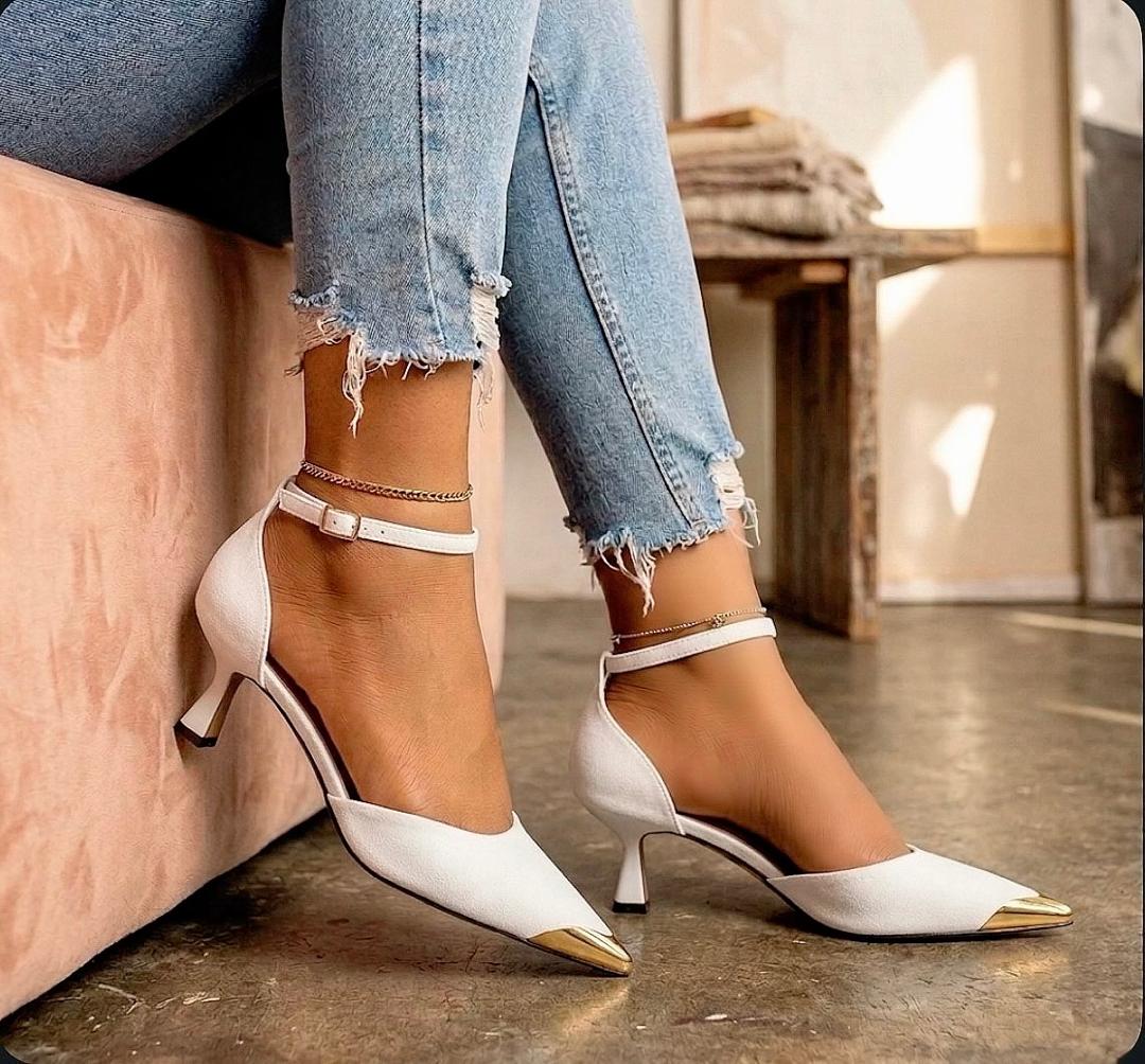 Metallic Cap-Toe Kitten Heels – Ankle Strap D’Orsay Pumps - Image 3