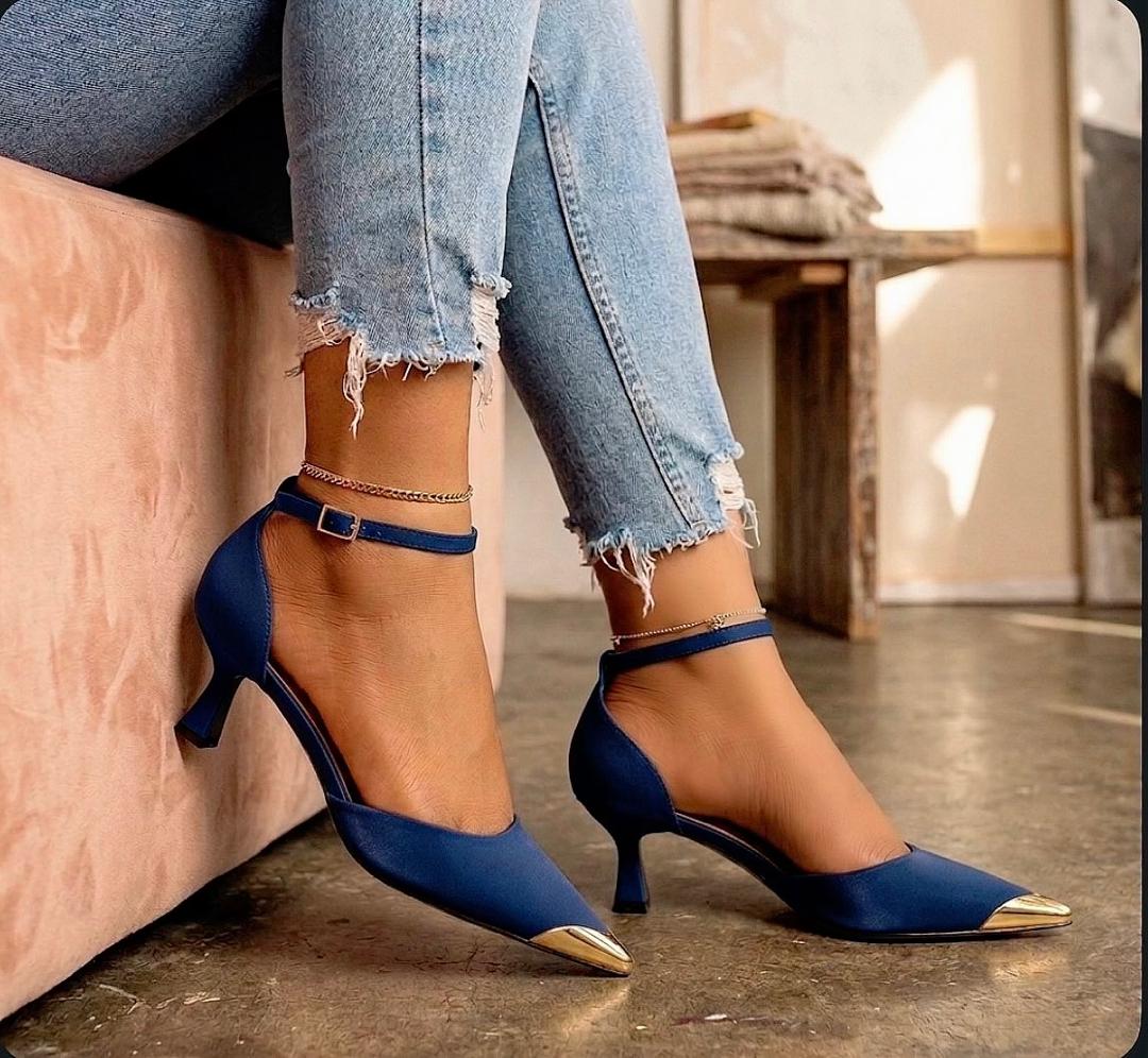 Metallic Cap-Toe Kitten Heels – Ankle Strap D’Orsay Pumps - Image 4