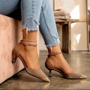 Metallic Cap-Toe Kitten Heels – Ankle Strap D’Orsay Pumps