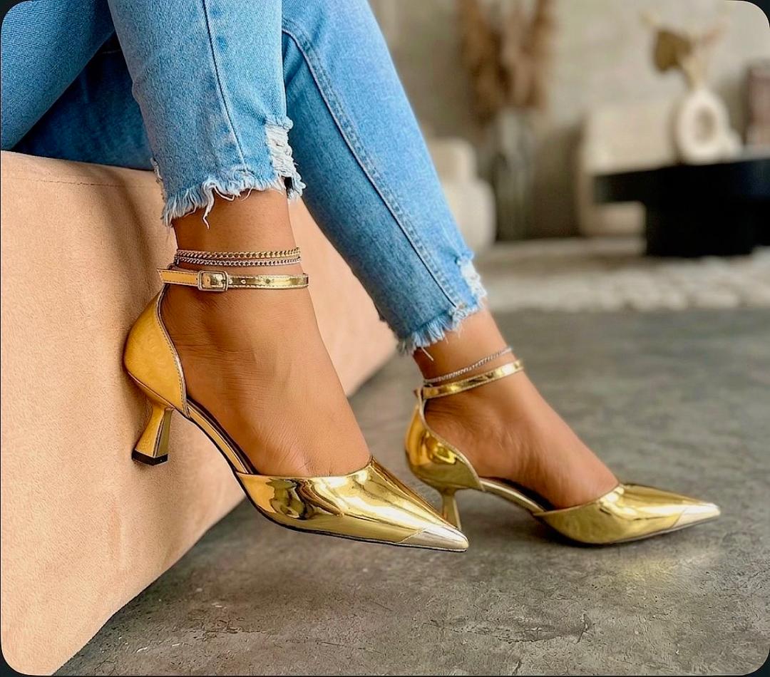 Metallic Cap-Toe Kitten Heels – Ankle Strap D’Orsay Pumps - Image 6