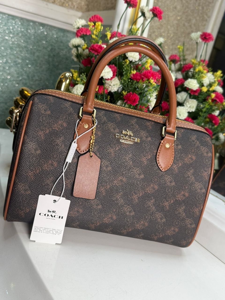 Coach Rowan Satchel – Signature Canvas with Horse and Carriage Print (Brown/Tan)