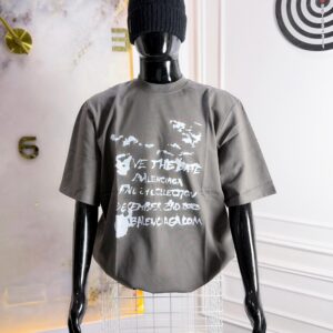 Balenciaga Fall 24 Collection "Save the Date" Tee – Men’s Luxury Charcoal Grey Distressed Streetwear