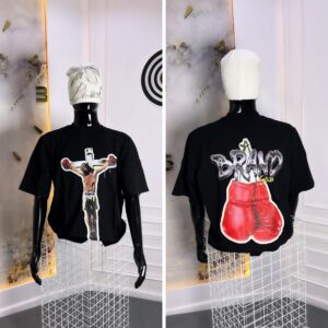 "Brand Studs" Boxing Crucifix Graphic Tee – Men’s Luxury Religious Iconography Streetwear Shirt