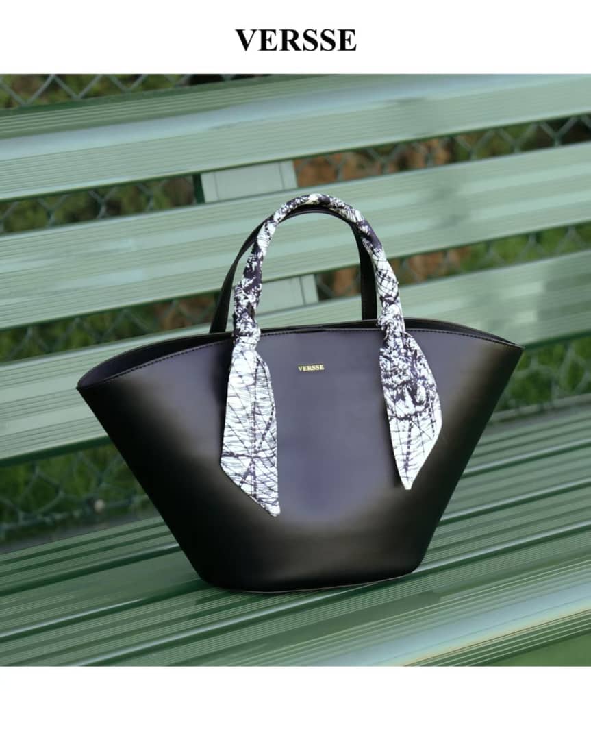 Versse Premium Fan-Shaped Tote Bag with Silk Scarf Handle – Luxury Leather Handbag for Women - Image 6
