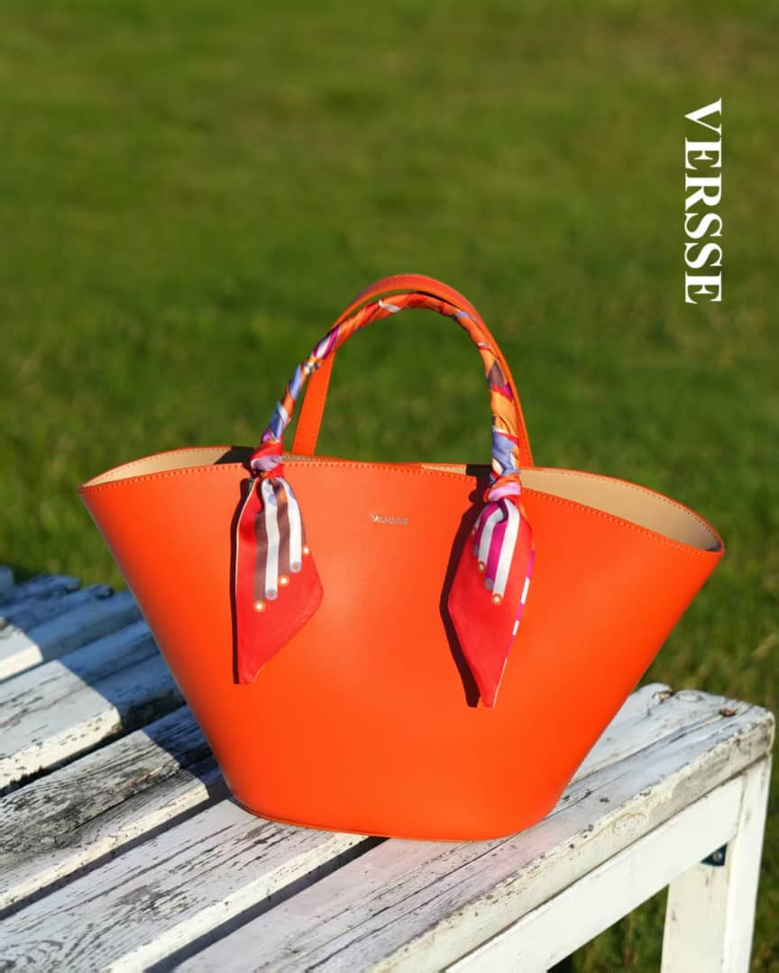 Versse Premium Fan-Shaped Tote Bag with Silk Scarf Handle – Luxury Leather Handbag for Women - Image 5