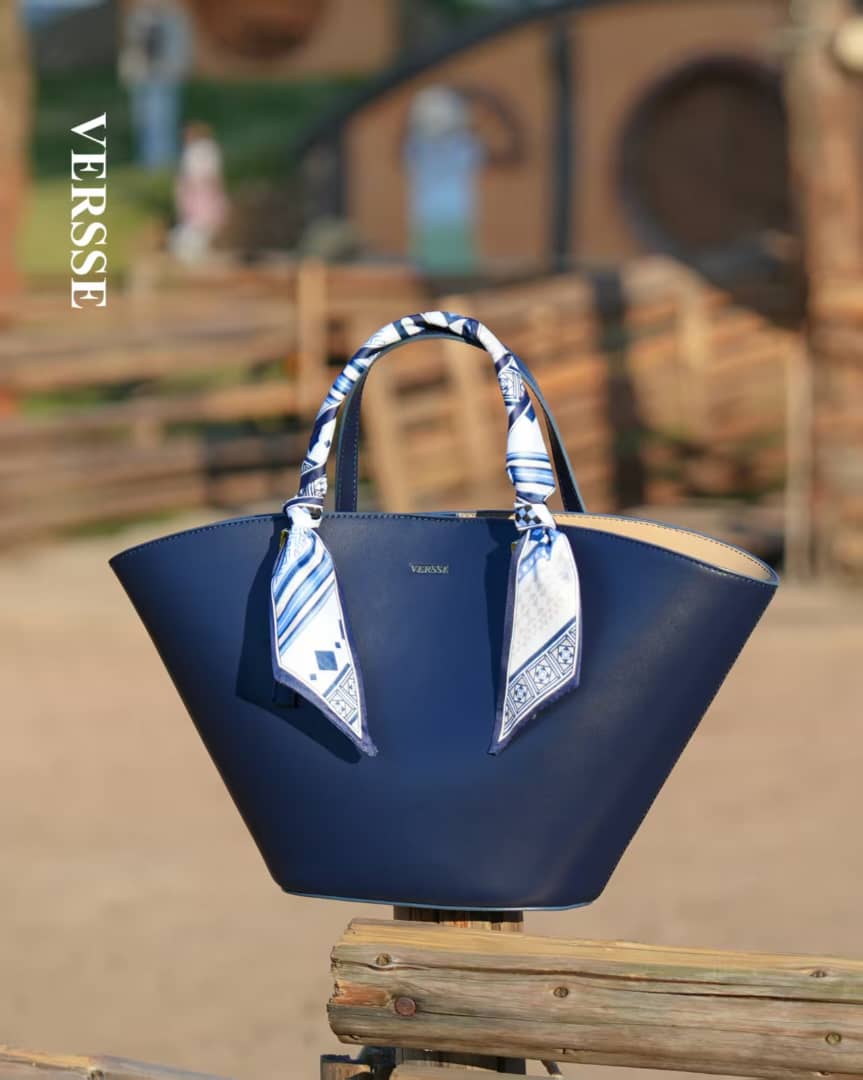 Versse Premium Fan-Shaped Tote Bag with Silk Scarf Handle – Luxury Leather Handbag for Women - Image 3