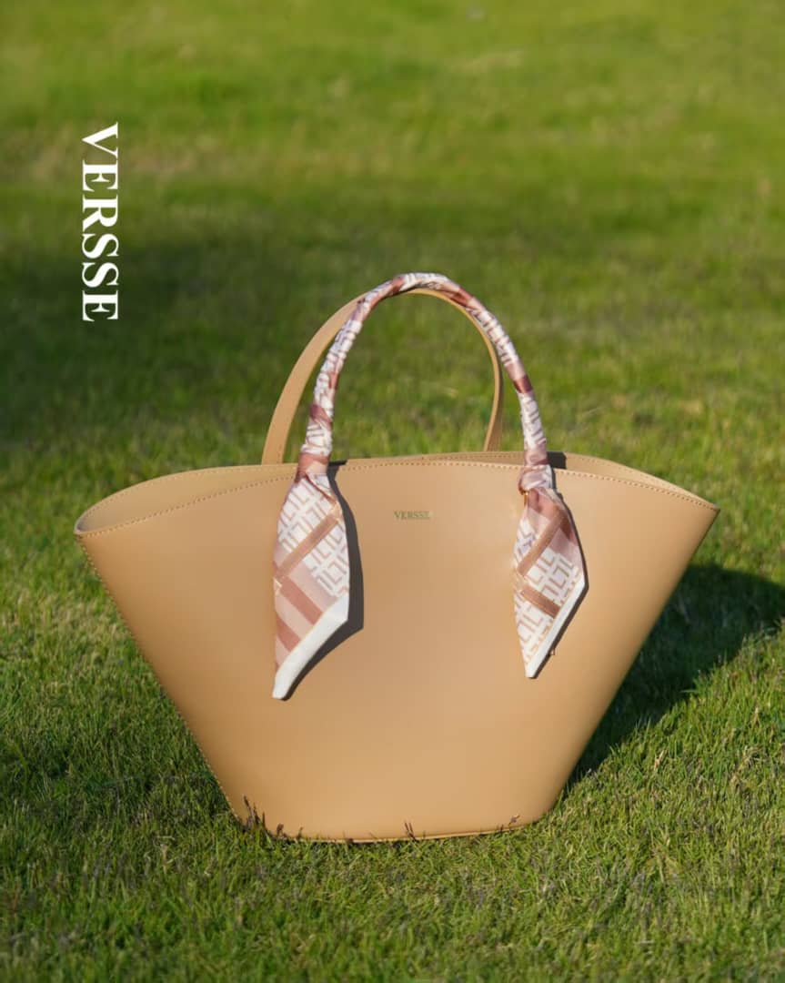 Versse Premium Fan-Shaped Tote Bag with Silk Scarf Handle – Luxury Leather Handbag for Women - Image 8