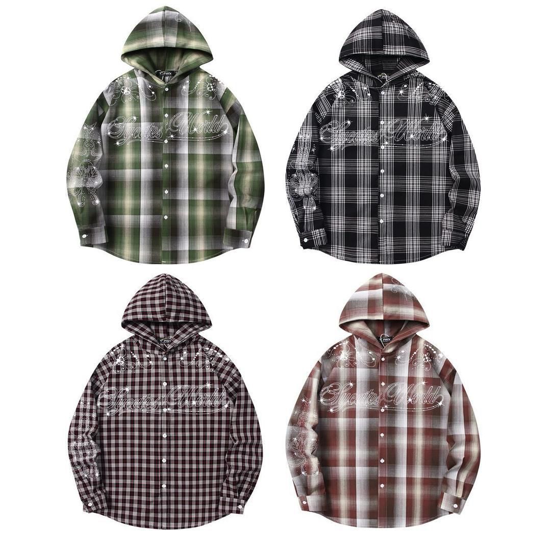 Worldwide Forever Urban Hooded Flannel – Maximalist Plaid Streetwear Shirt with Resistance Graphics - Image 5