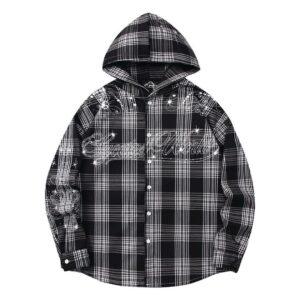 Worldwide Forever Urban Hooded Flannel – Maximalist Plaid Streetwear Shirt with Resistance Graphics
