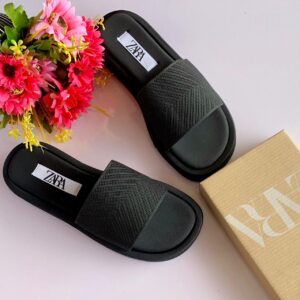 ZARA Women’s Chevron Knit Flatform Slides – Luxury Padded Comfort Platform Sandals in Coral, Tan, & Obsidian Black