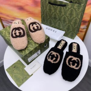 Gucci Interlocking G Shearling Mules