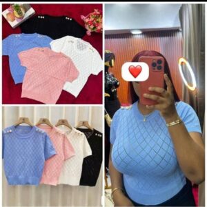 Diamond-Pattern Button Accent Tee