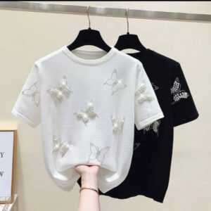 Butterfly Pearl & Diamanté Luxury Tee