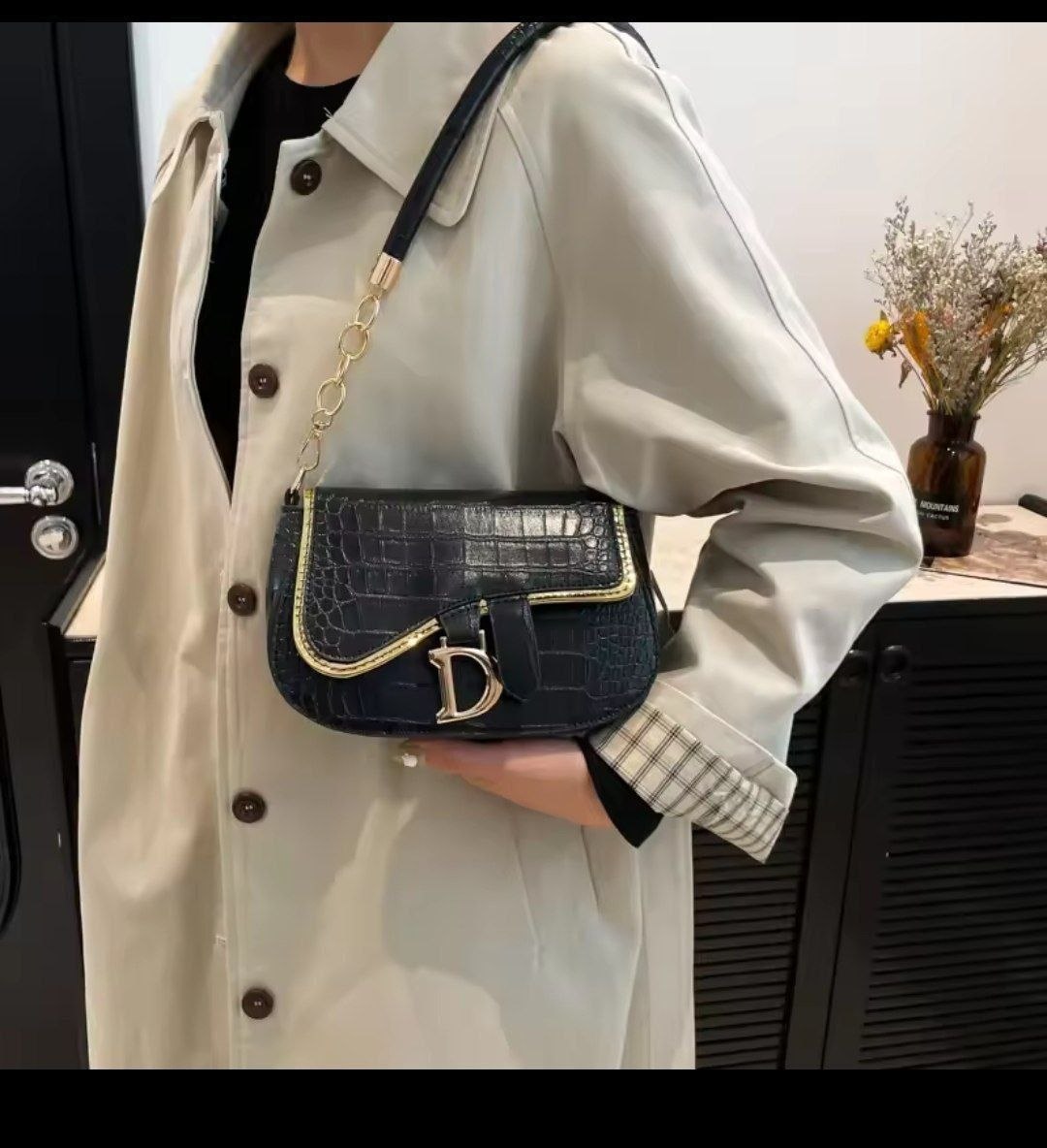 Saddle Silhouette" Croc-Embossed Shoulder Bag Collection, - Image 2