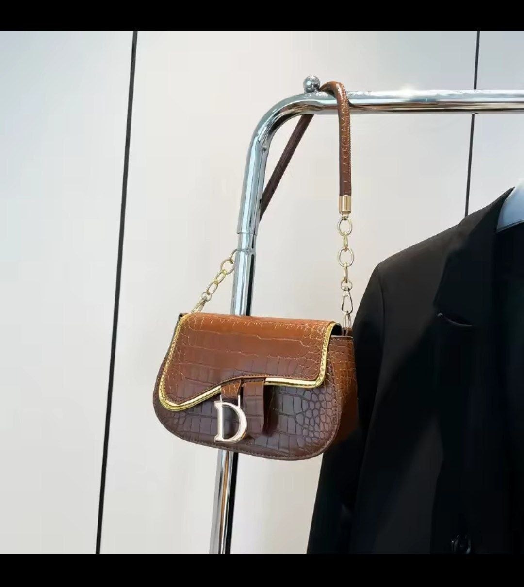 Saddle Silhouette" Croc-Embossed Shoulder Bag Collection, - Image 4